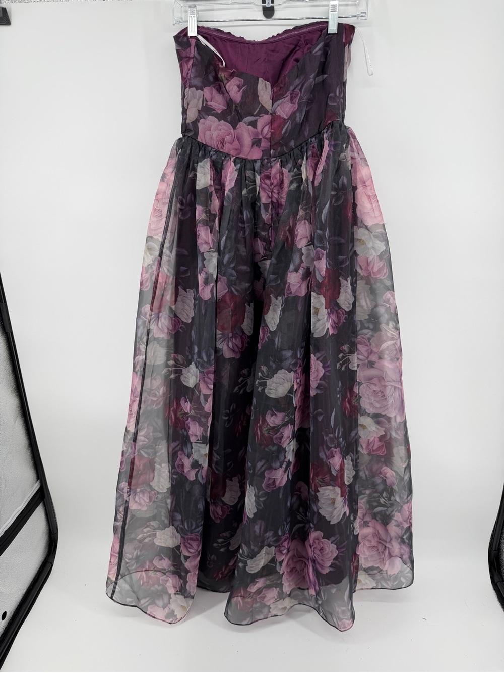 Lulu's Romantic Whimsigoth FairycoreBlack Strapless Floral MaxiDress w/Roses SzM - Picture 4 of 11